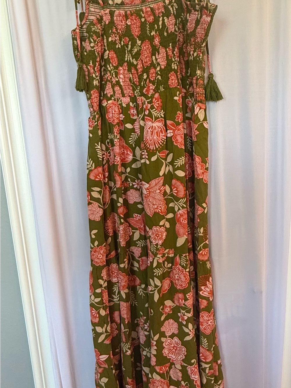 Patrons of Peace Olive Maxi Dress with Pink Floral Print - Picture 4 of 6